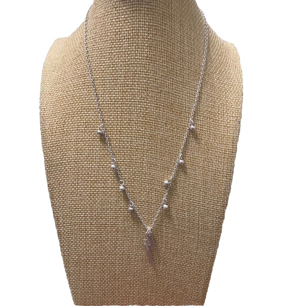 Canvas  Necklace Silver Tone Lightning Bolt Charms 16” + Extender